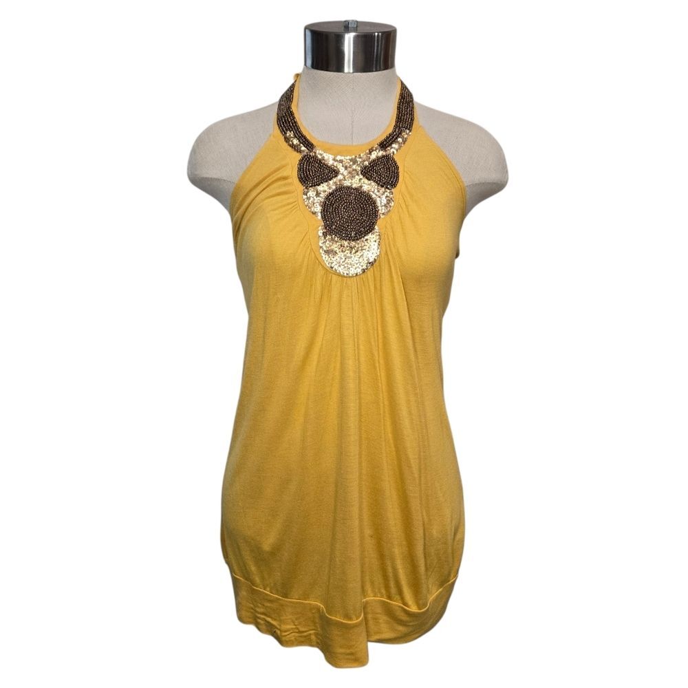 Sneak Peek Yellow Halter Neck Top with Beads Sequins